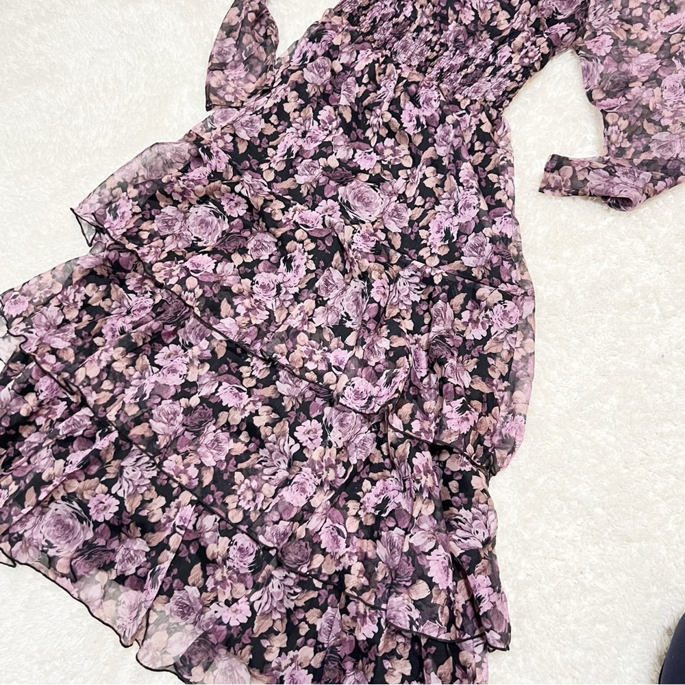Lucy Paris Bristol Maxi Dress Purple Dark Floral V-neck Tiered Ruffled - Picture 14 of 15